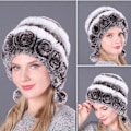 Miniatyrbillede 5 af 5: Kvinde Faux Fur Huer, Vinter Faux Fur Huer, Varme Huer med Blomsterstriber, Bløde og Fluffy Huer One Size