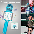 Miniatyrbild 5 av 5: Barn Karaoke Trådlös Bluetooth Mikrofon (Blå), 5 i 1 Bärbar Handhållen Högtalare Spelare Recorder, Justerbar Blandning FM-radio, Lämplig för Barn Vuxna