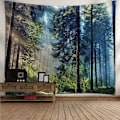 Miniatyrbild 1 av 4: Väggbonad, gobeläng väggbonad landskap träd, nordisk tallskog dekoration, rektangulär tryckt tyg för vardagsrum sovrum
