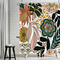 Miniatyrbillede 1 af 5: 180x180cm Boho bruseforhæng Pink Style Blomster Grønne Blade Forhæng Anti Mop Vandtæt Vaskbart Polyesterstof Badeværelsesforhæng