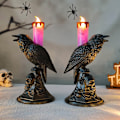 Miniatyrbild 2 av 5: Halloween LED-ljus 2-pack Retro Gotisk Kråka Design Halloween Prydnader Skalle Snidad Bas Spindeltryck Flamlösa Ljus Heminredning (Svart)