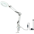 Miniatyrbillede 2 af 5: Fleksibel bordlampe med klemme, 8x forstørrelsesglas, drejelig arm, LED med variabel intensitet, skrivebordslampe, 3 farvetilstande og 10 lysstyrkeniveauer, læselampe