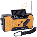 Miniatyrbild 1 av 5: （Orange） Nödradiomed FM AM Vev, ny solcellsdriven multifunktionsradio för utomhusbruk med 2000mAh som powerbank/läslampa med 4 LED/LED-ficklampa