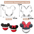 Miniatyrbilde 3 av 5: Sett med 6 Mickey Mouse-hode, Mickey Mouse-ansikt, Minnie Mouse, enhjørning, dinosaur, hjerte og stjerne kakeform, sand