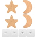 Pikkukuva 1 / 5: 4 kpl Patere Wood Wall, Seinäkoukut Lapsille, Seinätakki, Itsekiinnittyvät Seinäkoristekoukut Kaappiin, Keittiöön, Kylpyhuoneeseen, Makuuhuoneeseen - Tähdet ja Kuu -sh