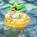 Miniatyrbillede 1 af 5: Oppustelig pool flyder voksen svømmeringe stor oppustelig ananas bøje til pool multi-purpose oppustelig hængekøje, med kopholder sommer vand T