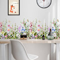 Miniatyrbilde 3 av 5: Veggklistremerke blomster, rattpakkere Veggblomster klistremerker, Friske grønne blomsterhage blader veggklistremerker, DIY kunstdekor planter for soverom