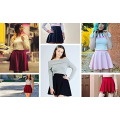 Miniatyrbillede 4 af 5: Bordeaux, Polyester Plisseret Skater L-Skirt Retro Basic Mini/Midi/Hullet Ud Skørt
