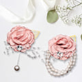 Miniatyrbillede 4 af 5: Rose - 2PCS Håndleds Corsage Bryllup Corsage Perle Armbånd Rhinestone Rød Rose Kunstig Blomst Håndleds Corsage Brudepige Blomst Bryllup Armbånd