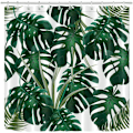 Miniatyrbilde 2 av 4: Dusjforheng til baderom, eksotisk tropisk jungelskog, grønne blader, Monstera, hvitt polyesterstoff, vanntett, muggsikkert, 180x180cm