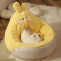 Miniatyrbilde 2 av 3: Katteseng Liten Hundeseng Rund Plysj Supermyk Sovende Reir Vaskbar Kjæledyrsofa Seng for Hunder og Katter Kattunger Valper Varm Innendørs (Gul)