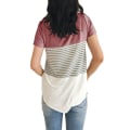 Miniatyrbillede 2 af 4: Rund Hals Triple Color Block Stripe T-Shirt（L, Murstenrød）