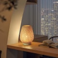 Miniatyrbillede 2 af 3: Sengsidelampe med dobbelt bambusskærm, natlys indendørs soveværelse spisestue udendørs gave have balkon