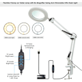 Miniatyrbillede 5 af 5: Fleksibel bordlampe med klemme, 8x forstørrelsesglas, drejelig arm, LED med variabel intensitet, skrivebordslampe, 3 farvetilstande og 10 lysstyrkeniveauer, læselampe