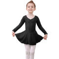 Miniatyrbillede 4 af 5: Pige Balletkjole Børn Ballet Leotard Kjole Børn V-hals Kort/Langærmet Gymnastikdragt Dansetøj med Chiffon Skørt