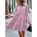 Miniatyrbilde 2 av 4: 2023 Kvinners Vår Sommer Lang Ermet Ruffle Maxi Kjole, Mock Neck Lagdelt Mini Babydoll Casual Swing Tunika Shift Kjole