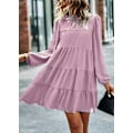 Miniatyrbillede 2 af 4: 2023 Dame Sommer Langærmet Ruffle Maxi Kjole, Mock Neck Lagdelt Mini Babydoll Casual Swing Tunika Skift Kjole