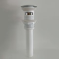 Miniatyrbillede 1 af 5: Hvid afløbspropper med overløb, hvid foring vask, messing afløbspropper, trykknap, badeværelsesarmatur med overløb