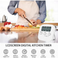Pikkukuva 4 / 5: Magneettinen keittiöajastin, jossa suuri LCD-näyttö, sekuntikello, kova hälytys ja lähtölaskenta-ajastin, valkoinen
