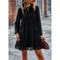 Miniatyrbillede 2 af 4: 2023 Dame Sommer Lange Ærme Ruffle Maxi Kjole, Mock Neck Lagdelt Mini Babydoll Casual Swing Tunika Skift Kjole