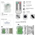 Miniatyrbild 5 av 5: 66ft 200 LED utomhus ljusslinga, vita ljusslingor batteridriven med fjärrkontroll, LED-ljusslingor för sovrum, krans, uteplats, gobeläng, Backya