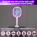 Miniatyrbild 4 av 5: 2 st elektrisk flugsmällare insektsdödare racket 2 i 1 USB uppladdningsbar myggracket 3000v hög effekt myggdödare för inomhus utomhus hem säng