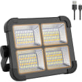 Miniatyrbilde 1 av 5: Oppladbar LED-flomlys, 80W byggeplasslampe, bærbar arbeidslampe 200 LED/solpanel/4 lysmoduser/eksternt batteri 6000mAh, I
