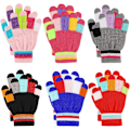 Miniatyrbilde 1 av 5: Barnevotter Vinter Strikket Fargerike Stripe Votter Magiske Hel Finger Votter Stretchy Varme Votter for Gutter og Jenter, Unisex, 5-10 År Gamle, 6 Par