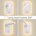 Miniatyrbillede 2 af 5: LED væglampe, sengelampe med kontakt, USB-ladeport, justerbar rumbelysning til soveværelse (naturligt lys 3 W + varmt lys 9 W) hvid