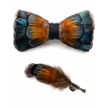 Miniatyrbillede 4 af 4: Håndlavede fjer-forbundne butterfly og broche sæt til mænd