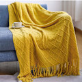 Miniatyrbillede 1 af 5: 127x180cm Gul, 1 stk. Strikket Sofatæppe Lille Sofatæppe, Blødt Fleecetæppe Strikket Tæppe Pompom Aircondition Bil Tæppe til Couc