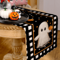 Miniatyrbilde 2 av 5: Halloween-bordsduk 13x72 tum, pumpa spöke säsongsbetonad jute prickig bondgård inomhus köksbordsdekorationer för familjefester