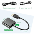 Miniatyrbild 4 av 5: 1080P HDMI till VGA-adapter, omvandlare (hane till hona) med ljudkabel och Micro USB-laddningskabel för PC, bärbar dator, projektor, HDTV, PS4/3 Xbox