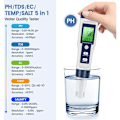 Miniatyrbillede 4 af 5: PH tds måler, vandkvalitetstester 5 i 1 pH/tds/EC/salt/temperatur tds måler lcd grøn baggrundsbelysning til pool/akvarium/dam