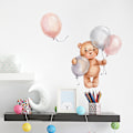Miniatyrbild 4 av 4: Dekorativa affischer för barnrum (flickor) - Djungeldjursdesign + uppblåsbar boll - Grå/Rosa