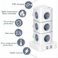 Miniatyrbilde 3 av 5: TONCHEAN Grenuttak, Grenuttak Tårn, 12 Stikkontakter Elektrisk Grenuttak (2500W / 10A) med 4 USB-porter, Multi Elektriske Stikkontakter Overspenningsvern Vertikal