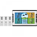 Miniatyrbild 1 av 3: Radioväderstation med 3 utomhussensorer Digital färgdisplay Termometer Hygrometer Barometer, Väderprognos, Justerbar bakgrundsbelysning