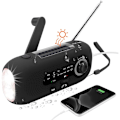 Miniatyrbild 1 av 5: （Svart） Bärbar solcellsradio, Dynamoradio, Solcellsradio med SOS-larm för nödsituationer, liten radio, vattentät IPX3-radio, AM/FM-vevradio, fickradio