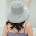Miniatyrbilde 4 av 4: Kvinners Mesh Solhatter Sommer Strand UV Beskyttelse UPF Pakkbar Bred Bremskjerm Hakestropp