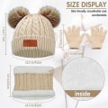 Miniatyrbillede 2 af 5: Børns Vinter Varme Hue Hat Halstørklæde Handsker Sæt khaki Termisk Strik Hæklet Tyk Fluffy Toddler Halstørklæde Dobbelt Pom Pom Bobble Hat med Kunstpels til Piger