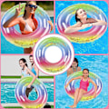 Miniatyrbild 5 av 5: Uppblåsbar Badring, Glittrande Regnbågsuppblåsbar Boj, Badring för Vuxna, Flytande Badring, Badringar för Sommarpoolparty 90CM