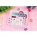 Miniatyrbillede 4 af 5: Sød lommeregner (Pink) Krystal katteform til piger og kvinder, stort LCD-display, dobbelte harddiske med solenergi og batteri til skole, kontor, hjem