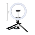 Miniatyrbillede 5 af 5: Rund LED-lampe til selfie med mini-stativ, USB-strømforsyning, 10 justerbare lysstyrkeniveauer, variabel intensitet, farvetemperaturændring, 360° rotation
