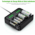 Pikkukuva 5 / 5: LCD-yleisakkulaturi, yleislaturi AA/LR6, AAA/LR3, C/R14, D/R20 Ni-MH -akuille, Type C Micro USB -sisääntulolla, 9008 char