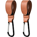 Miniatyrbilde 1 av 5: 2 stk. barnevognkroker (brun), premium skinnstil barnevognklipsstropp, barnevognkroker for stellevesker handleposer, mammakroker barnevogn