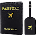 Miniatyrbilde 1 av 5: 2 bagasjelapper Passveske (svart), 1 passveske og 1 bagasjelapp, PU-lær bagasjelapp for reisepassbeskyttelse og koffertlapper