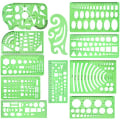 Pikkukuva 2 / 5: Sarja 6 Normografiaa Luonnoksia ja Kaavioita varten - Technic Trace-Forms - Ympyrät, Kolmiot, Neliöt, Suorakulmiot Stensiili - 10 Geometriset Muodot Erilaisia