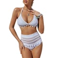 Miniatyrbillede 1 af 4: Dames Højtaljede Todelt Bikini Sæt Halter Stropper Kvast S