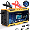 Miniatyrbillede 1 af 5: Bilbatterioplader - 12V/6A Smart Batterioplader, LCD-display, Batterioplader Vedligeholder, Sort/Gul