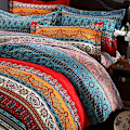 Miniatyrbild 2 av 5: Påslakan 220x240cm + 2 örngott 65x65cm 2 Person vuxen flicka färgad blå bohemisk Boho gammalt sänglinne sänglinne